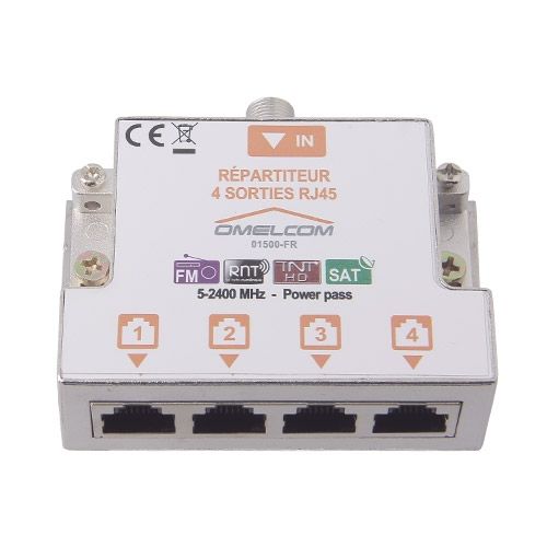 IKEPE Répartiteur TV 1 entrée coaxiale et 4 sorties TV sur RJ45